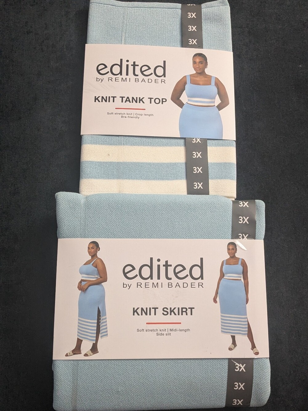 NWT! Edited By Remi Bader Blue & White Knit Maxi Skirt & Crop Top Set - Picture 6 of 10